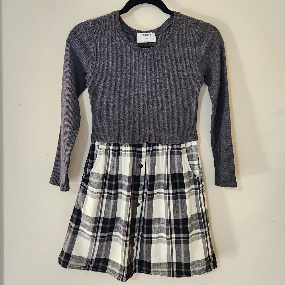 Old Navy Girls L 10/12 Long Sleeve 2-in-1 Fit & Flare Hybrid Dress